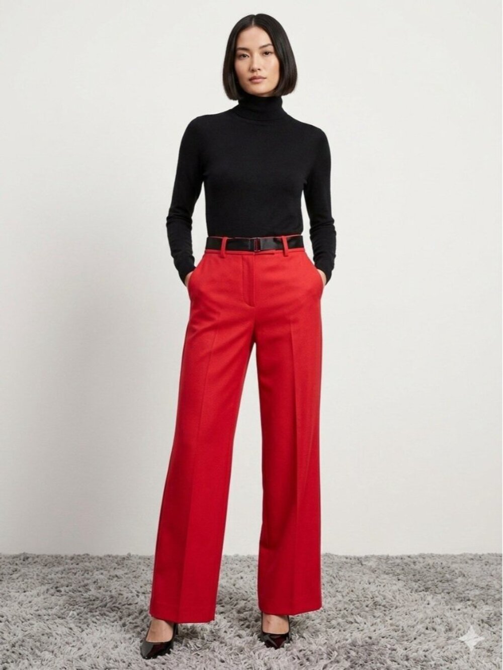 Banana Republic Red Wide Leg Trousers Pants 4 High Rise Pleat Crease 746688
